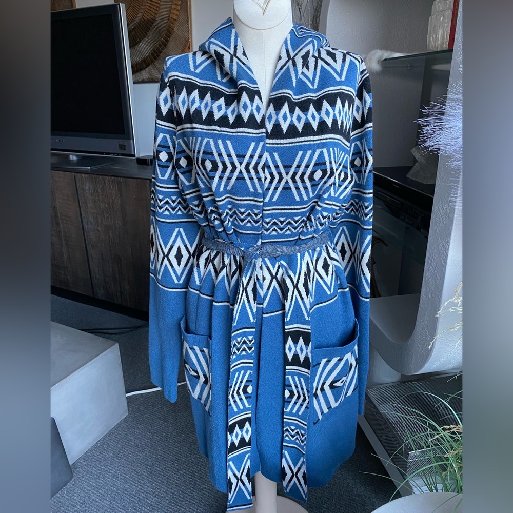 Aztec Tribal Rachel Zoe Hooded Cardigan Sweater pendleton boho southwestern S